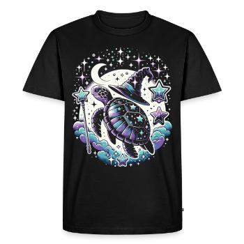 La magie rencontre la tortue : charmeur d’étoiles - T-shirt Premium bio Homme - noir - Devant - Nico (187cm)