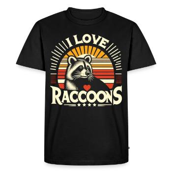 Raton laveur nostalgique : « J’adore les ratons laveurs » - T-shirt Premium bio Homme - noir - Devant - Nico (187cm)