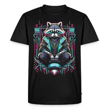 Raton laveur à la lumière des néons : Cyberpunk - T-shirt Premium bio Homme - noir - Devant - Nico (187cm)