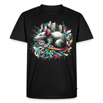 Graffiti Rat : l’intelligence urbaine - T-shirt Premium bio Homme - noir - Devant - Nico (187cm)