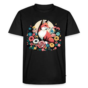 Fox Floral Floral Cottagecore Retro Animal - Men's Premium Organic T-Shirt - black - Front - Nico (187cm)