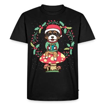 Bernedoodle chien sur champignon Couronne de Noël Noël - T-shirt Premium bio Homme - noir - Devant - Nico (187cm)