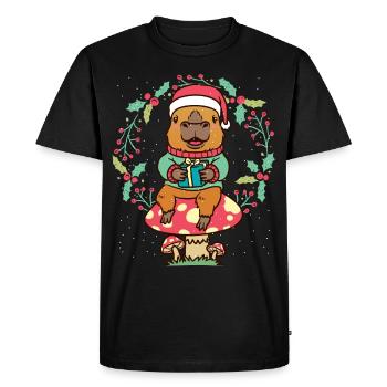 Capybara sur champignon avec chapeau de père Noël - T-shirt Premium bio Homme - noir - Devant - Nico (187cm)