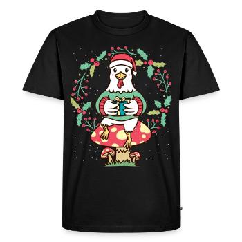 Chicken on mushroom with santa claus hat Christmas - Men's Premium Organic T-Shirt - black - Front - Nico (187cm)