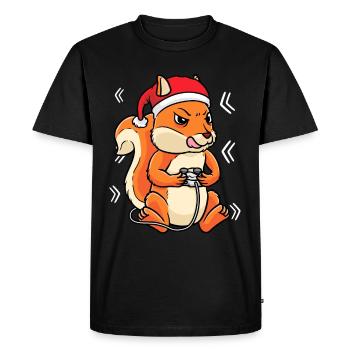 Noël Écureuil Gamer Joueur de jeux vidéo - T-shirt Premium bio Homme - noir - Devant - Nico (187cm)