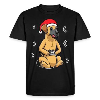 Great Dane Dog Christmas Video Games Gamer - Men's Premium Organic T-Shirt - black - Front - Nico (187cm)