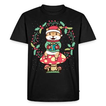 Hamster sur champignon Couronne de Noël Noël - T-shirt Premium bio Homme - noir - Devant - Nico (187cm)