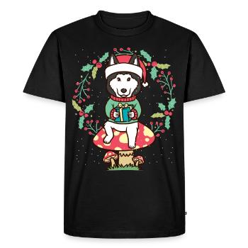 Chien Husky sibérien sur Couronne de Noël champignon - T-shirt Premium bio Homme - noir - Devant - Nico (187cm)