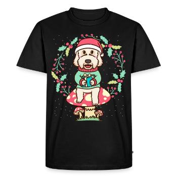 Labradoodle chien sur Couronne de Noël champignon - T-shirt Premium bio Homme - noir - Devant - Nico (187cm)