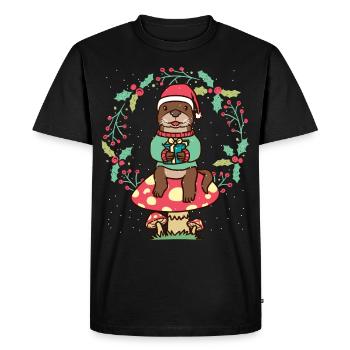 Loutre sur champignon Noël Couronne loutre de mer de Noël - T-shirt Premium bio Homme - noir - Devant - Nico (187cm)
