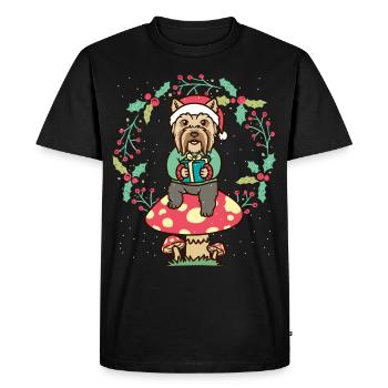 Chien Yorkshire Terrier sur Couronne de Noël champignon - T-shirt Premium bio Homme - noir - Devant - Nico (187cm)