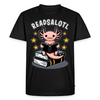 Axolotl lecture rat de bibliothèque Readalotl amphibien Kawaii - T-shirt Premium bio Homme - noir - Devant - Nico (187cm)