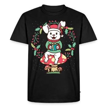 Lapin sur champignon avec chapeau de père Noël - T-shirt Premium bio Homme - noir - Devant - Nico (187cm)