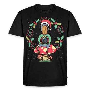 Shoebill oiseau sur champignon Noël - T-shirt Premium bio Homme - noir - Devant - Nico (187cm)