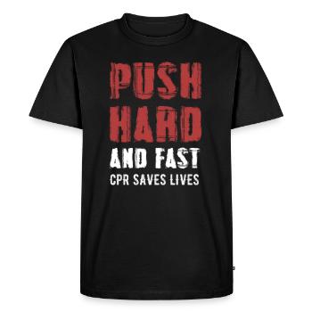 Poussez fort et vite La RCR sauve des vies Instructeur - T-shirt Premium bio Homme - noir - Devant - Nico (187cm)