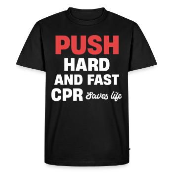 Push Hard And Fast Cpr Saves Lives Instructor - Men's Premium Organic T-Shirt - black - Front - Nico (187cm)
