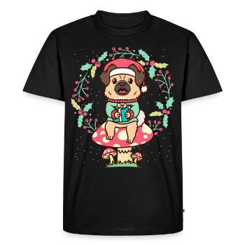 Chien épagneul tibétain sur Couronne de Noël champignon - T-shirt Premium bio Homme - noir - Devant - Nico (187cm)