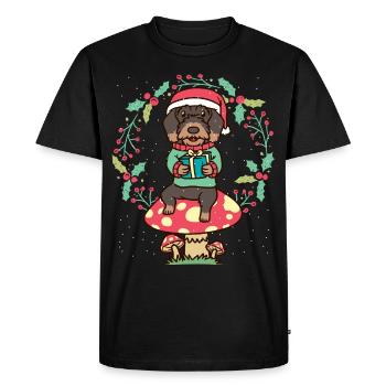 Chien teckel à poil dur sur couronne de Noël champignon - T-shirt Premium bio Homme - noir - Devant - Nico (187cm)