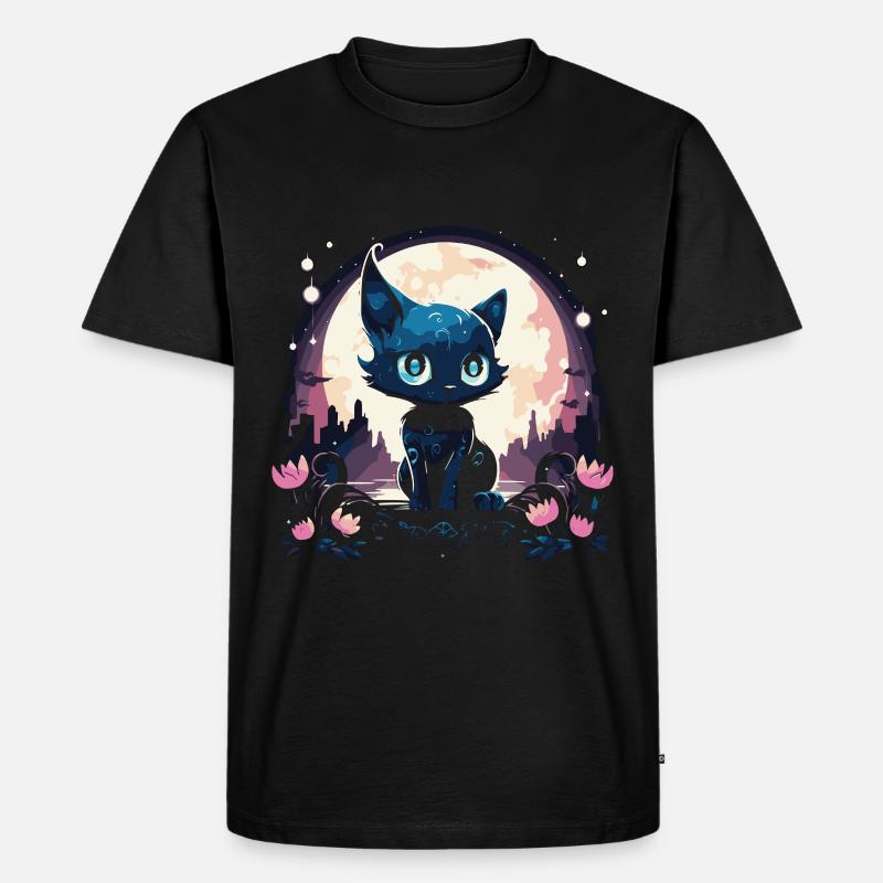 Mond Katze - Männer Premium Bio T-Shirt - Schwarz