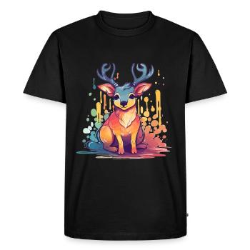 Cute anime style Sika Deer Kawaii - Men's Premium Organic T-Shirt - black - Front - Nico (187cm)