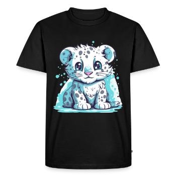 Cute Anime Style Snow Leopard Kawaii - Men's Premium Organic T-Shirt - black - Front - Nico (187cm)