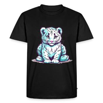 Cute Anime Style Snow Leopard Kawaii - Men's Premium Organic T-Shirt - black - Front - Nico (187cm)
