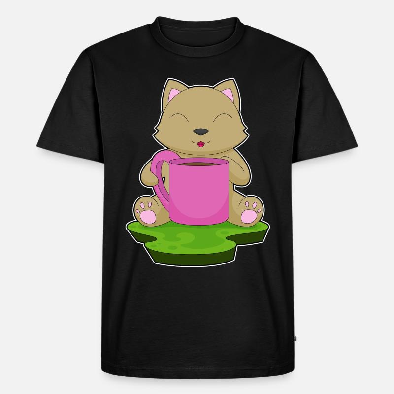 Katze Kaffee Becher - Männer Premium Bio T-Shirt - Schwarz