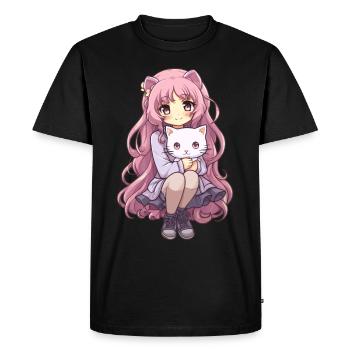 Kawaii Girl Anime Manga Fille et chat - T-shirt Premium bio Homme - noir - Devant - Nico (187cm)