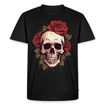Tête de mort Roses esthétique Grunge Goth tête de mort - T-shirt Premium bio Homme - noir - Devant - Nico (187cm)