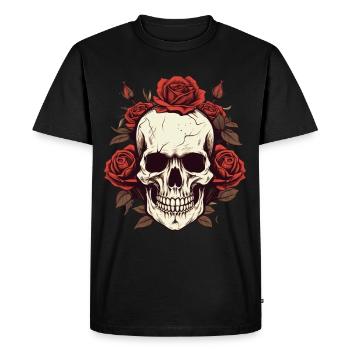 Tête de mort Roses esthétique Grunge Goth tête de mort - T-shirt Premium bio Homme - noir - Devant - Nico (187cm)