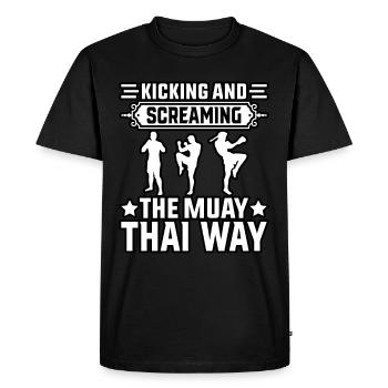 Donner des coups de pied et crier à la manière du Muay Thai - T-shirt Premium bio Homme - noir - Devant - Nico (187cm)