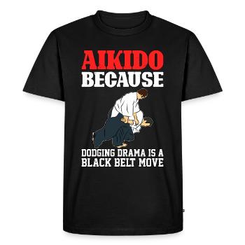 Aïkido parce que l’esquive du drame est un mouvement de ceinture noire - T-shirt Premium bio Homme - noir - Devant - Nico (187cm)