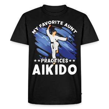 Ma tante préférée pratique l’Aïkido - T-shirt Premium bio Homme - noir - Devant - Nico (187cm)