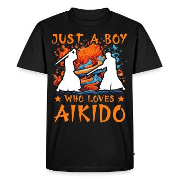 Just a Boy who loves Aikido - Men's Premium Organic T-Shirt - black - Front - Nico (187cm)
