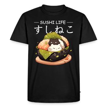 Sushi Life Cute Cats Anime Food Japanese Kanji - Männer Premium Bio T-Shirt - Schwarz - Vorne - Nico (187cm)
