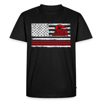 Train Lover Railway Railroad Engineer Usa Flag - Men's Premium Organic T-Shirt - black - Front - Nico (187cm)