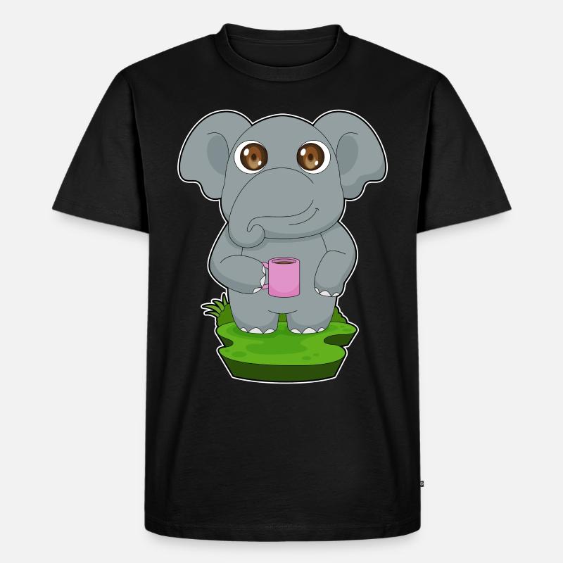 Elefant Kaffee Becher - Männer Premium Bio T-Shirt - Schwarz