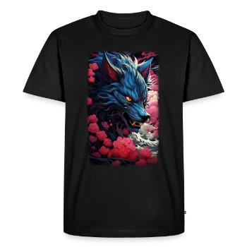 Loup Renard Esthétique Japonais Kitsune - T-shirt Premium bio Homme - noir - Devant - Nico (187cm)