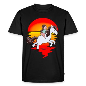 Cavalier, Cheval, Enfants, Coucher De Soleil, Balade, Destrier - T-shirt Premium bio Homme - noir - Devant - Nico (187cm)