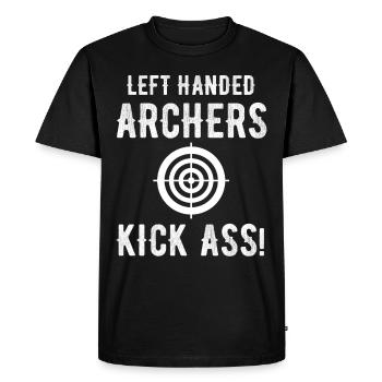 Left Handed Archer Kicks In The! - Men's Premium Organic T-Shirt - black - Front - Nico (187cm)