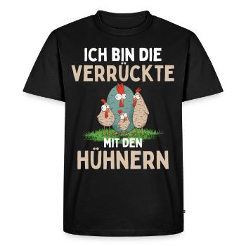 JE SUIS LE FOU AVEC LES POULETS Drôle - T-shirt Premium bio Homme - noir - Devant - Nico (187cm)