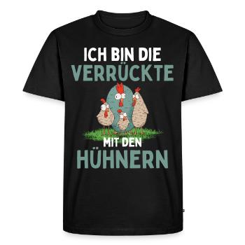 JE SUIS LE FOU AVEC LES POULETS Drôle - T-shirt Premium bio Homme - noir - Devant - Nico (187cm)