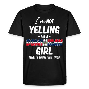 Je ne crie pas, je suis dominicaine - T-shirt Premium bio Homme - noir - Devant - Nico (187cm)