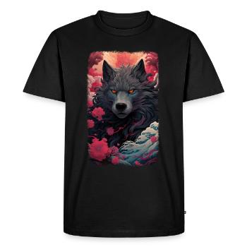 Loup Renard Esthétique Japonais Kitsune - T-shirt Premium bio Homme - noir - Devant - Nico (187cm)