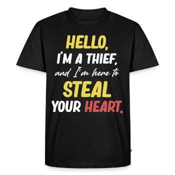 Bonjour, je suis un voleur et je suis là pour récupérer votre - T-shirt Premium bio Homme - noir - Devant - Nico (187cm)