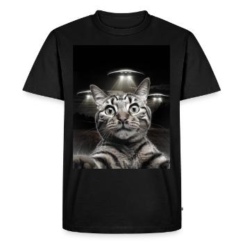 Drôle De Chats Selfie Devant Des OVNI Chat OVNI - T-shirt Premium bio Homme - noir - Devant - Nico (187cm)