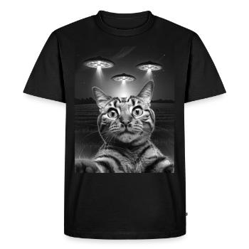 Selfie de chats drôles devant des OVNIS chat OVNI - T-shirt Premium bio Homme - noir - Devant - Nico (187cm)