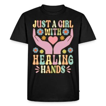 Massothérapeute Fille - T-shirt Premium bio Homme - noir - Devant - Nico (187cm)