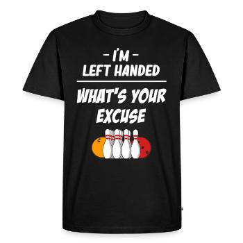 Je suis gaucher. Quelle est votre excuse ? - T-shirt Premium bio Homme - noir - Devant - Nico (187cm)