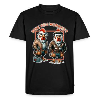 Handy Chicken Electricians, No Shock Here - Men's Premium Organic T-Shirt - black - Front - Nico (187cm)